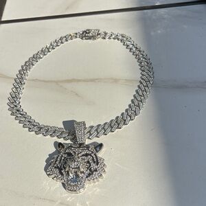 Silver Tiger Pendant Necklace